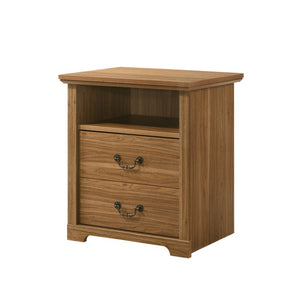 English Elm Rustic Walnut Finish Nightstand Set of Two with Open Shelf and Metal Handle Bedroom B2741P569553