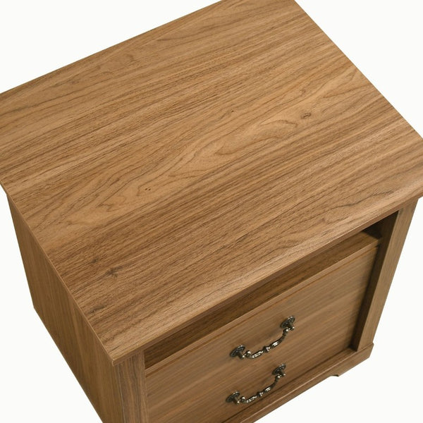 English Elm Rustic Walnut Finish Nightstand Set of Two with Open Shelf and Metal Handle Bedroom B2741P569553