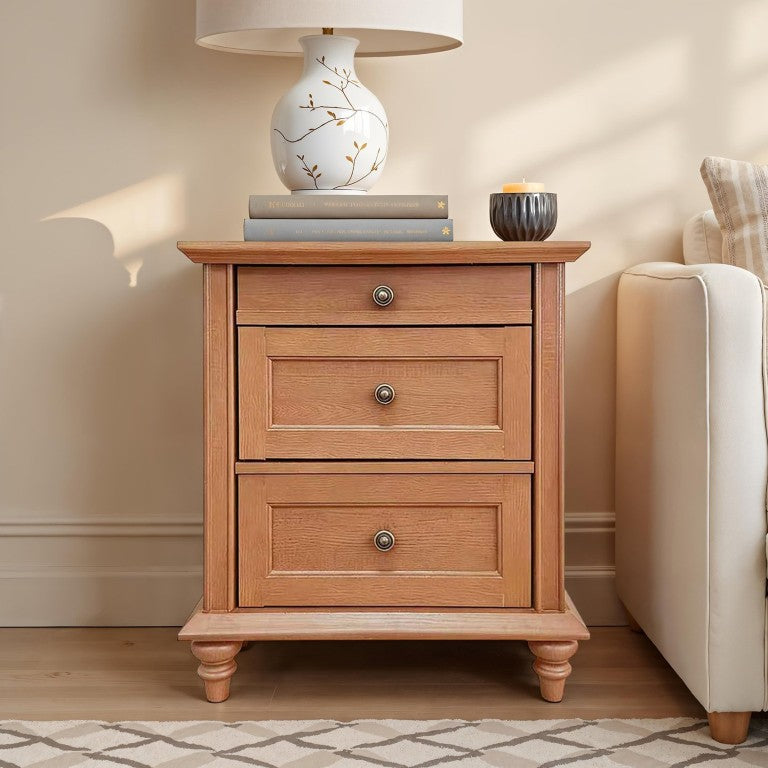 English Elm Traditional Oak Finish Nightstand with Drawer Open Cubby and Solid Wood Legs Oak B2741P569554
