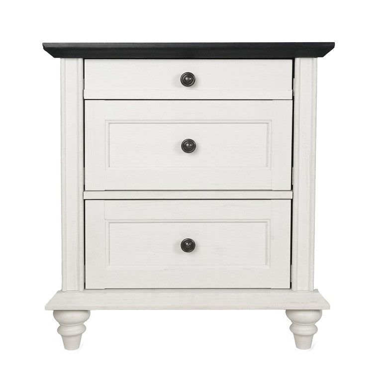 English Elm White Two-Tone Farmhouse Nightstand with Wood Grain Drawer and Open Cubby Storage B2741P569560
