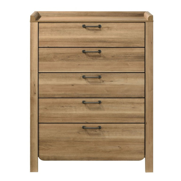 English Elm Transitional Wood Grain Chest with Curved Drawers Plinth Base and Natural Warm Finish Natural 37.5 L x 17.5 W x 49.5 H B2741P569583