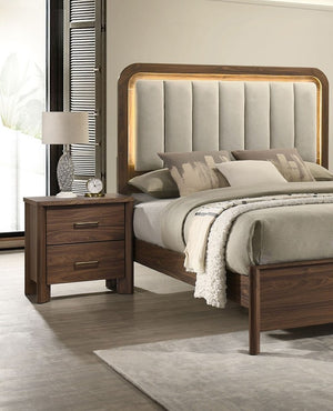 English Elm Transitional Nightstand with Curved Drawers Plinth Base and Warm Wood Grain Bedroom Appeal Walnut 23 L x 15.5 W x 24 H B2741P569585