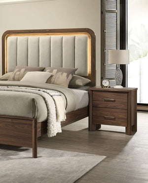English Elm Transitional Nightstand with Curved Drawers Plinth Base and Warm Wood Grain Bedroom Appeal Walnut 23 L x 15.5 W x 24 H B2741P569585