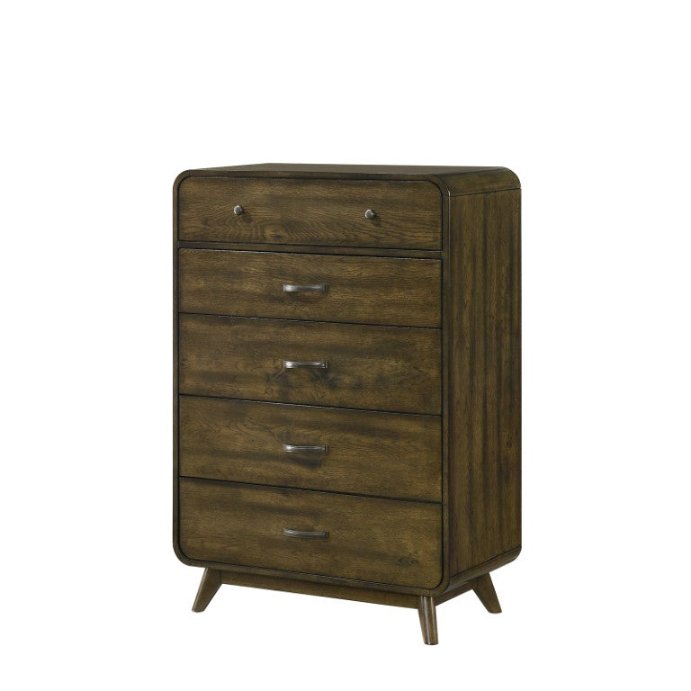 English Elm Mid Century Modern Rustic Oak Chest with Tapered Legs and Smooth Metal Drawer Glides B2741P569590