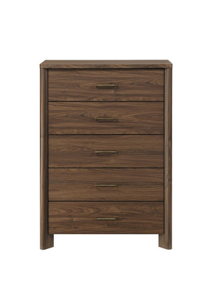 English Elm Transitional Wood Grain Chest with Curved Drawers Plinth Base and Natural Warm Finish Walnut 35.5 L x 17.5 W x 51 H B2741P569591