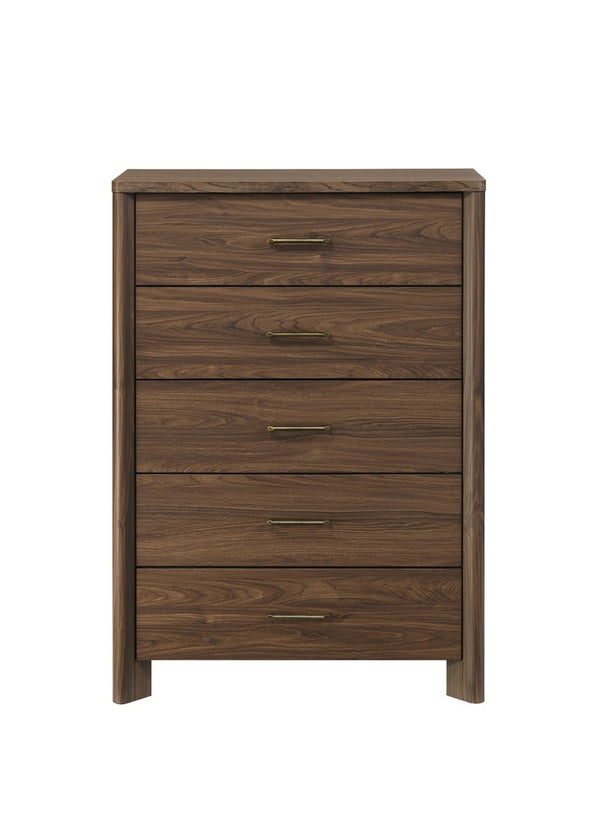 English Elm Transitional Wood Grain Chest with Curved Drawers Plinth Base and Natural Warm Finish Walnut 35.5 L x 17.5 W x 51 H B2741P569591