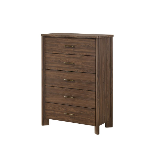 English Elm Transitional Wood Grain Chest with Curved Drawers Plinth Base and Natural Warm Finish Walnut 35.5 L x 17.5 W x 51 H B2741P569591
