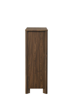 English Elm Transitional Wood Grain Chest with Curved Drawers Plinth Base and Natural Warm Finish Walnut 35.5 L x 17.5 W x 51 H B2741P569591