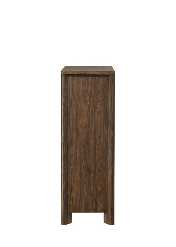English Elm Transitional Wood Grain Chest with Curved Drawers Plinth Base and Natural Warm Finish Walnut 35.5 L x 17.5 W x 51 H B2741P569591