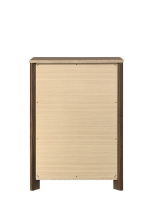 English Elm Transitional Wood Grain Chest with Curved Drawers Plinth Base and Natural Warm Finish Walnut 35.5 L x 17.5 W x 51 H B2741P569591