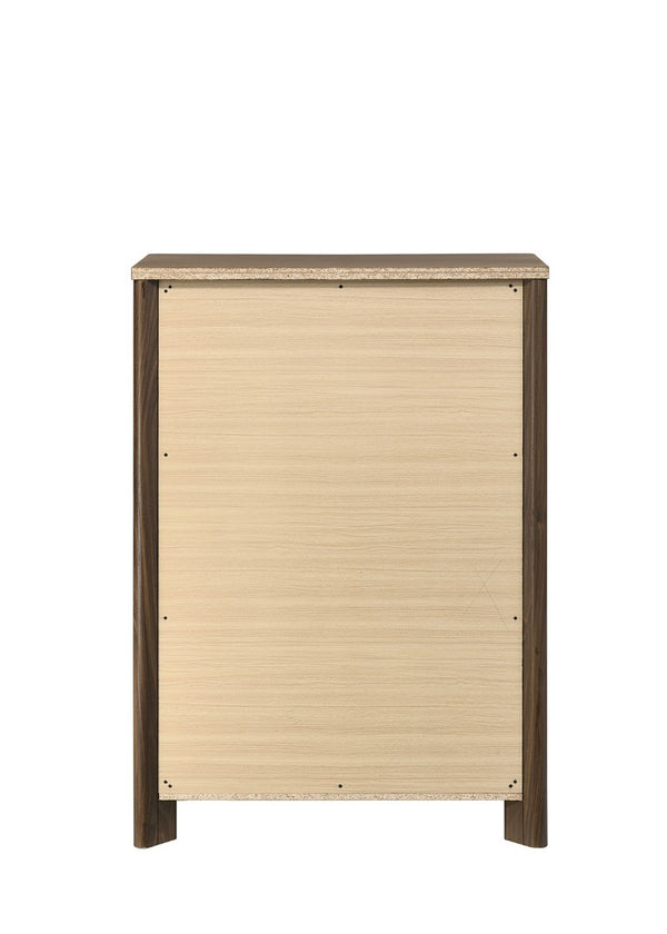 English Elm Transitional Wood Grain Chest with Curved Drawers Plinth Base and Natural Warm Finish Walnut 35.5 L x 17.5 W x 51 H B2741P569591
