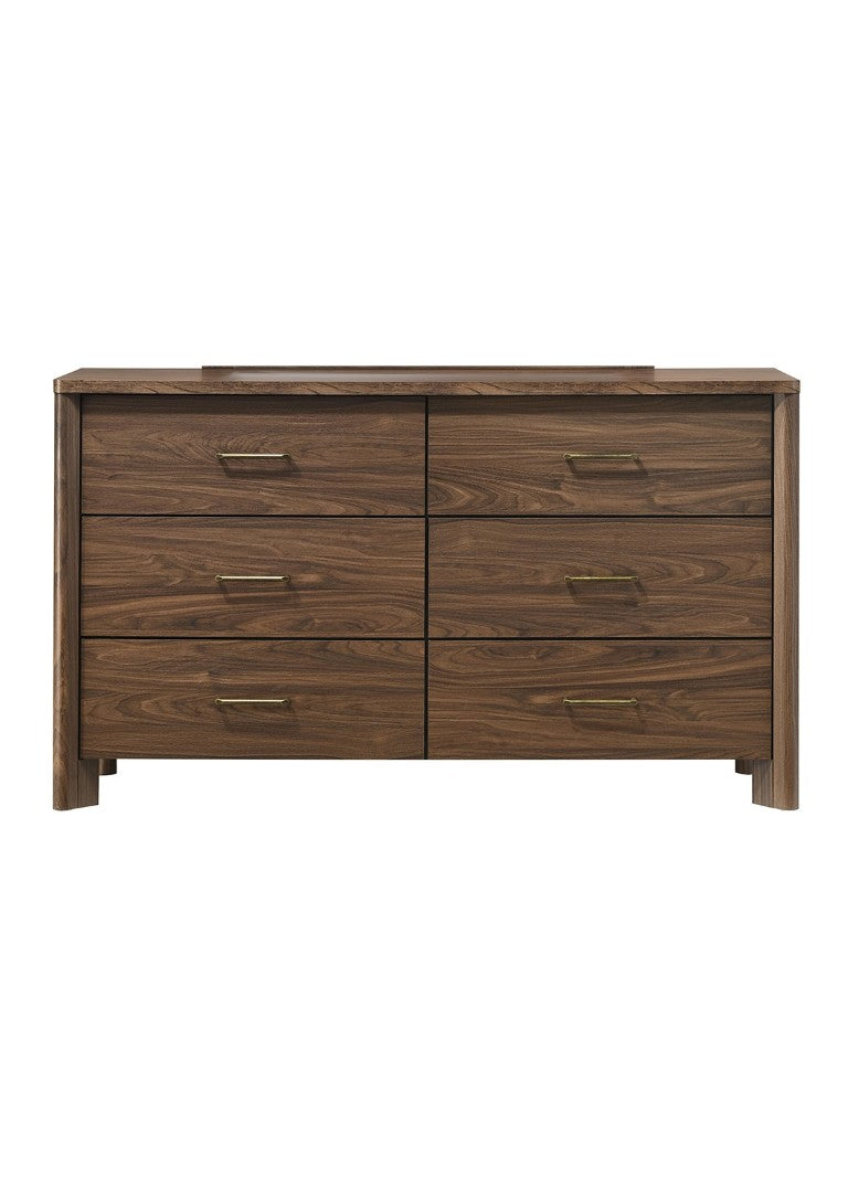 English Elm Walnut Six Drawer Dresser Solid Wood Mid Century Modern Gold Pulls Bedroom B2741P569593