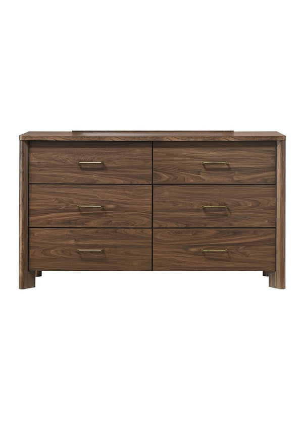 English Elm Walnut Six Drawer Dresser Solid Wood Mid Century Modern Gold Pulls Bedroom B2741P569593
