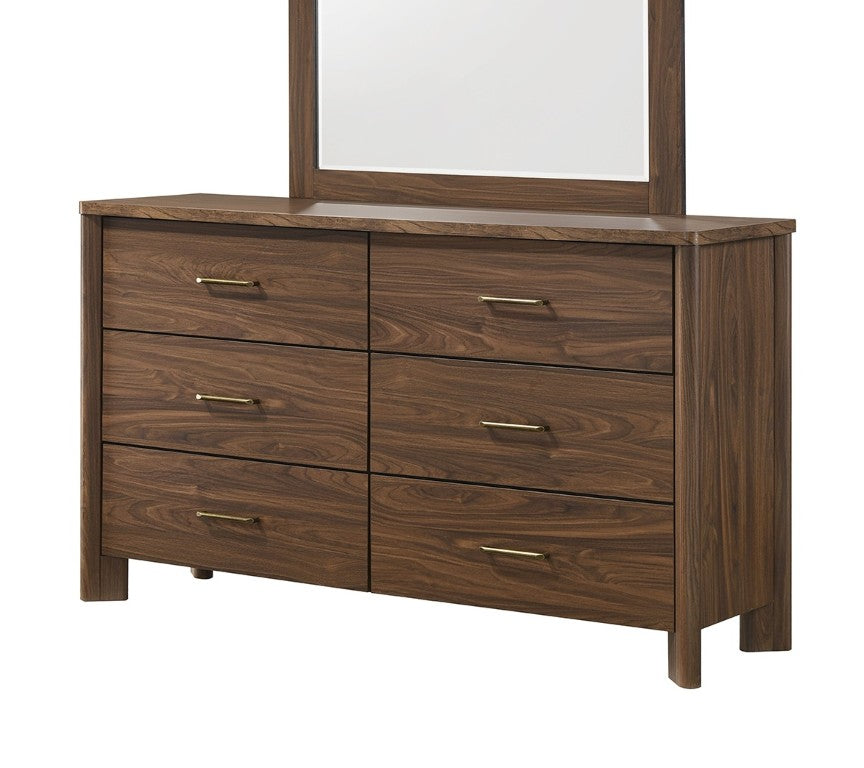 English Elm Walnut Six Drawer Dresser Solid Wood Mid Century Modern Gold Pulls Bedroom B2741P569593