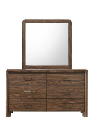 English Elm Walnut Six Drawer Dresser Solid Wood Mid Century Modern Gold Pulls Bedroom B2741P569593