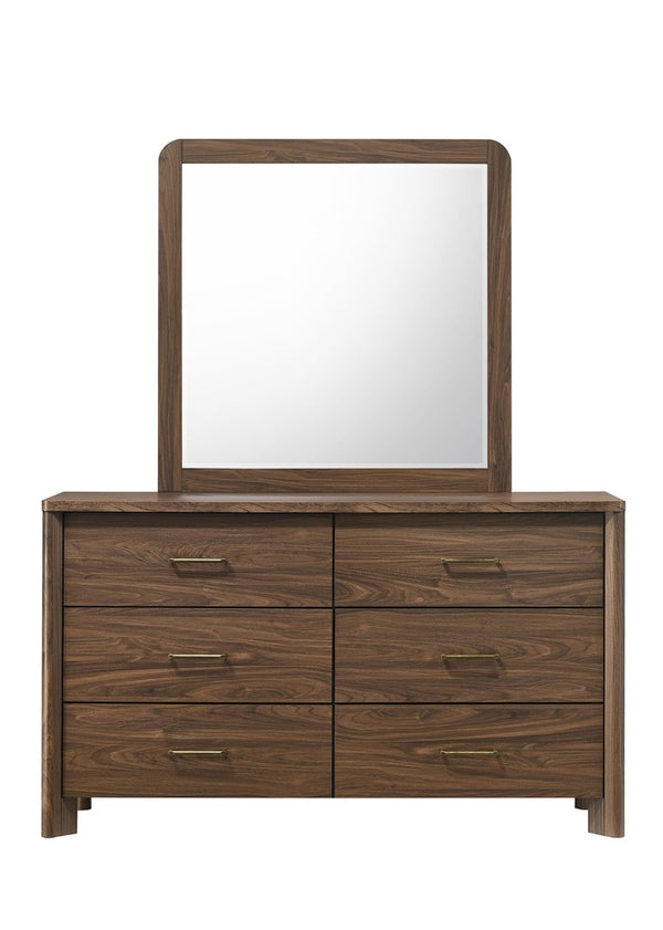 English Elm Walnut Six Drawer Dresser Solid Wood Mid Century Modern Gold Pulls Bedroom B2741P569593