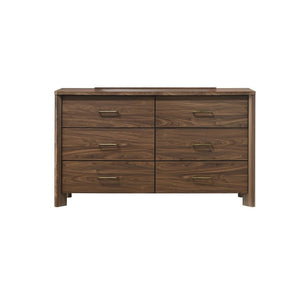 English Elm Walnut Six Drawer Dresser Solid Wood Mid Century Modern Gold Pulls Bedroom B2741P569593