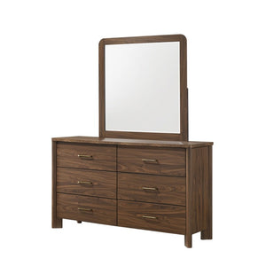 English Elm Walnut Six Drawer Dresser Solid Wood Mid Century Modern Gold Pulls Bedroom B2741P569593