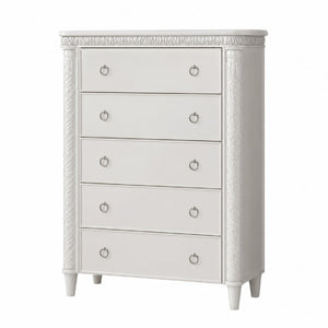 English Elm Glam Pearl White Chest with LED Lighting Rope Twist Carvings and Dovetail Drawers B2741P572043