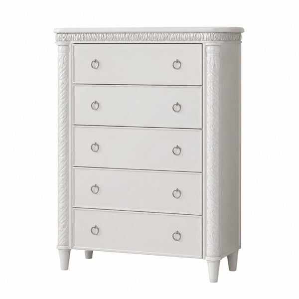 English Elm Glam Pearl White Chest with LED Lighting Rope Twist Carvings and Dovetail Drawers B2741P572043