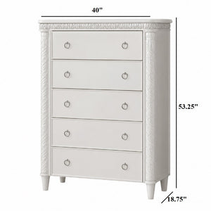 English Elm Glam Pearl White Chest with LED Lighting Rope Twist Carvings and Dovetail Drawers B2741P572043