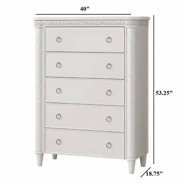 English Elm Glam Pearl White Chest with LED Lighting Rope Twist Carvings and Dovetail Drawers B2741P572043