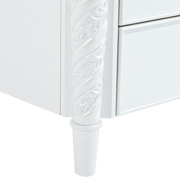 English Elm Glam Pearl White Chest with LED Lighting Rope Twist Carvings and Dovetail Drawers B2741P572043