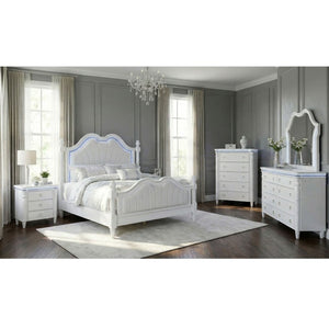 English Elm Glam Pearl White Chest with LED Lighting Rope Twist Carvings and Dovetail Drawers B2741P572043