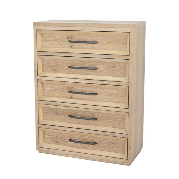 English Elm Transitional Wood Grain Chest with Dovetail Drawers and Black Metal Pulls for Bedroom B2741P572044