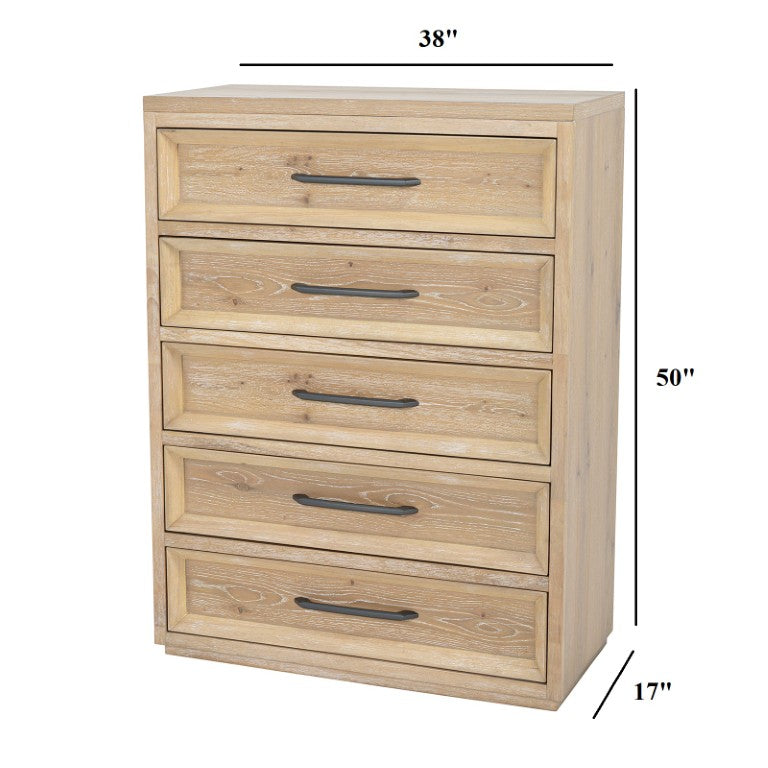 English Elm Transitional Wood Grain Chest with Dovetail Drawers and Black Metal Pulls for Bedroom B2741P572044