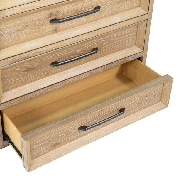 English Elm Transitional Wood Grain Chest with Dovetail Drawers and Black Metal Pulls for Bedroom B2741P572044