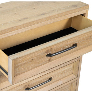 English Elm Transitional Wood Grain Chest with Dovetail Drawers and Black Metal Pulls for Bedroom B2741P572044