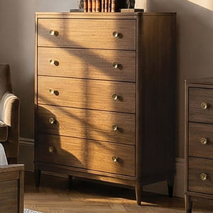 English Elm 1Pc Mid-Century Walnut Bedroom Chest Dovetail Joinery Cedar Felt Lined Drawers Bronze Pulls Walnut 36.4 L x 18.3 W x 52 H B2741P572047