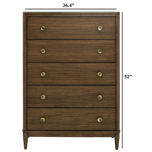 English Elm 1Pc Mid-Century Walnut Bedroom Chest Dovetail Joinery Cedar Felt Lined Drawers Bronze Pulls Walnut 36.4 L x 18.3 W x 52 H B2741P572047