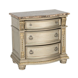 English Elm Genuine Marble Top Baroque Nightstand with Leaf Carving and Champagne Gold Finish B2741P572055