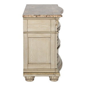 English Elm Genuine Marble Top Baroque Nightstand with Leaf Carving and Champagne Gold Finish B2741P572055