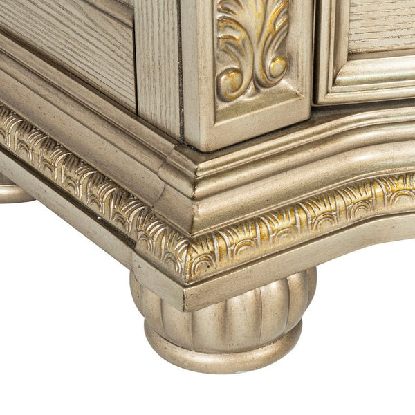 English Elm Genuine Marble Top Baroque Nightstand with Leaf Carving and Champagne Gold Finish B2741P572055