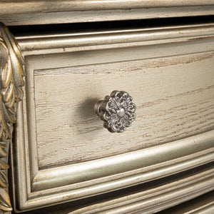 English Elm Genuine Marble Top Baroque Nightstand with Leaf Carving and Champagne Gold Finish B2741P572055