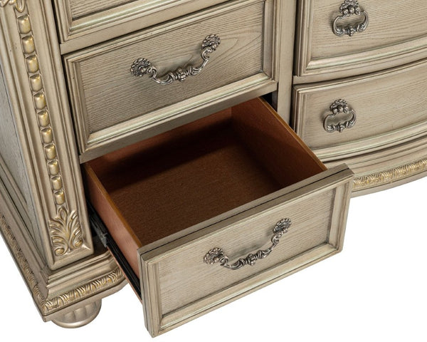 English Elm 1Pc Mid-Century Walnut Bedroom Chest Dovetail Joinery Cedar Felt Lined Drawers Bronze Pulls Champagne/Gold 68 L x 20.5 W x 41 H B2741P573016