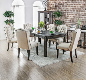 English Elm Rustic Farmhouse Solid Wood Extendable Dining Table with Distressed Black Finish Seats Six B2741P573022