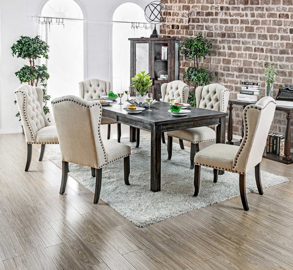 English Elm Rustic Farmhouse Solid Wood Extendable Dining Table with Distressed Black Finish Seats Six B2741P573022