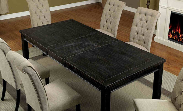 English Elm Rustic Farmhouse Solid Wood Extendable Dining Table with Distressed Black Finish Seats Six B2741P573022