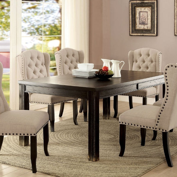 English Elm Rustic Farmhouse Solid Wood Dining Table Seats Six with Distressed Antique Black Finish B2741P573023