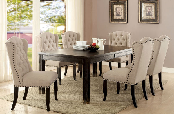English Elm Rustic Farmhouse Solid Wood Dining Table Seats Six with Distressed Antique Black Finish B2741P573023