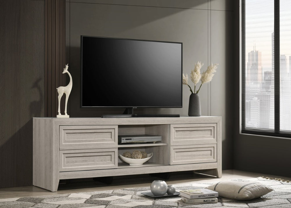 English Elm 1Pc Mid-Century Modern TV Stand with Sliding Doors Warm Wood Tone Living Room B2741P578301