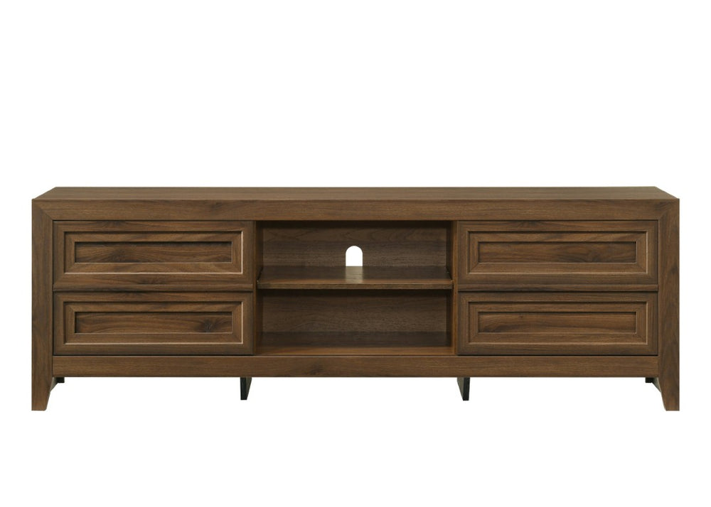 English Elm 1Pc Mid-Century Modern Wood TV Stand with Sliding Doors and Open Shelving for Living Room B2741P578305