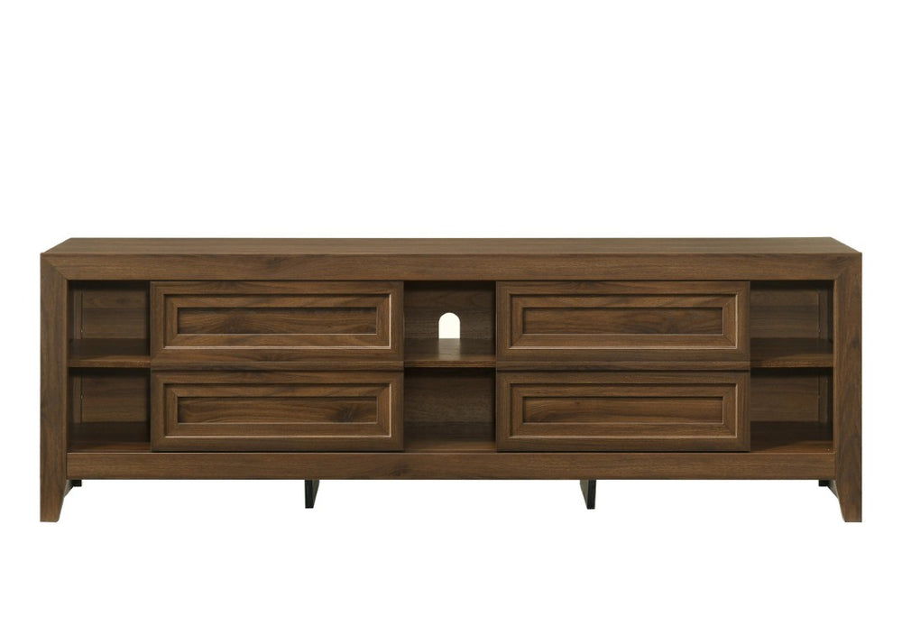 English Elm 1Pc Mid-Century Modern Wood TV Stand with Sliding Doors and Open Shelving for Living Room B2741P578305