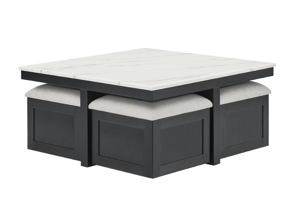 English Elm Modern Faux Marble Square Coffee Table Set with Four Hidden Storage Ottomans B2741P580881