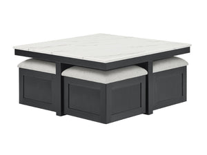 English Elm Modern Faux Marble Square Coffee Table Set with Four Hidden Storage Ottomans B2741P580881