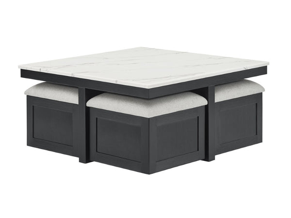English Elm Modern Faux Marble Square Coffee Table Set with Four Hidden Storage Ottomans B2741P580881